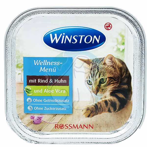 ووم گربه بالغ گوشت گاو مرغ و آلوورا 100گرمی Winston